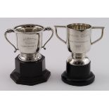 Two small silver tennis Prize Cups (with bases) hallmarked Birm. 1929 & 1935. Total weight of silver