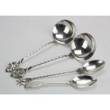 Four Maltese silver pieces of flatware comprising two ladles & two spoons; two are marked 917 F plus