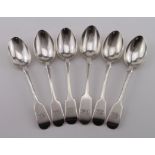 Set of six Fiddle pattern teaspoons - five are silver and hallmarked J.D. & S. Sheffield, 1914 and