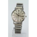 Gents stainless steel cased Omega wristwatch circa 1965. The 28mm dial with silvered baton