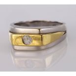 White and yellow metal Ring stamped 750 with Solitaire Diamond size S weight 7.3g