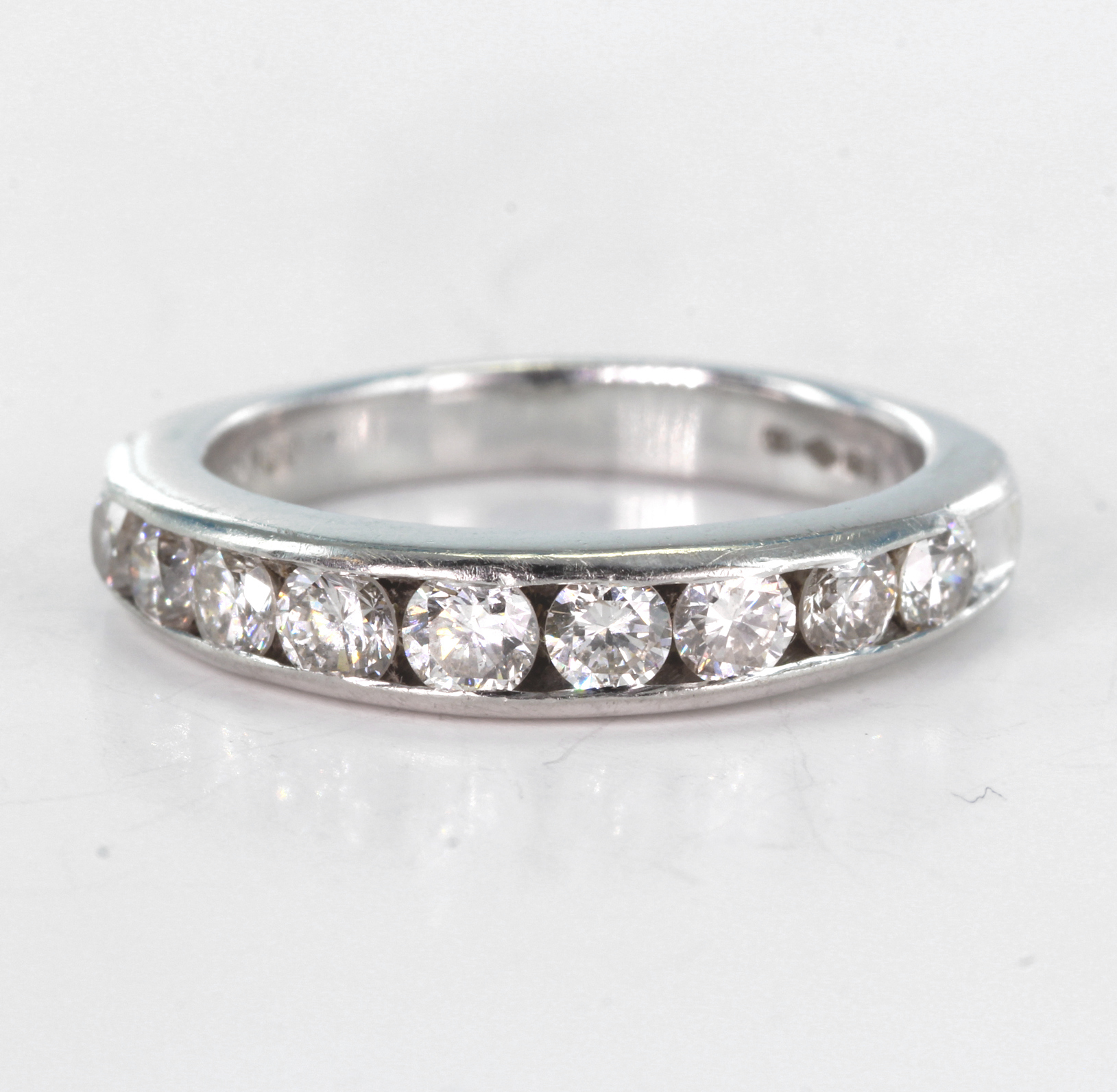 Platinum Ring set with nine Diamonds approx 1.25ct weight size M weight 6.9g
