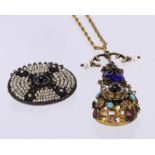 Base metal Austro-Hungarian stone set Drop Pendant and Silver stone set Brooch