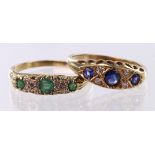 Two 9ct Gold Rings Sapphire and Diamond (K) Emerald and Diamond (O) weight 4.2g