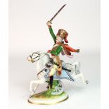 Porcelain figure, depicting a soldier on horseback brandishing a sword, circa late 19th to early