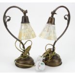 Pair of Art Nouveau style weighted brass desk/side-table lamps with mother of pearl shades. Nice