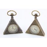 Two Masonic triangular pocket watches, diameter 50mm approx.