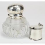 French white metal topped frosted glass inkwell, stamped G. Keller (Gustav Keller), with glass