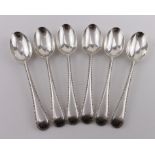 Six bead- edged silver teaspoons hallmarked RS, London, 1912. Weight of six spoons - 6oz approx.