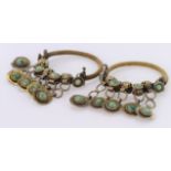 Jade Set gold wire bound Earrings (test 18ct) weight 44.2g