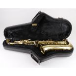 Henri Selmer Mark VII gold laquered brass saxophone, with mother of pearl keys, floral engraving to