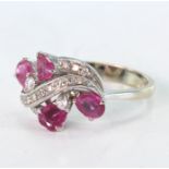 18ct White Gold Ring set Rubies and Diamonds size L weight 4.1g