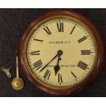 Large mahogany wall clock, single fusee movement, enamel dial with Roman numerals, reads 'Atkinson &