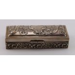 Victorian silver ring box, with ornate floral decoration, internal cushioning for six rings,
