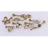 Trade lot of as new 9ct Gold stone set Belly bars weight 15.5g (8)