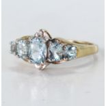 9ct Gold Aquamarine and Diamond Ring size L weight 2.5g