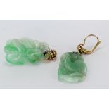 14ct Gold Jade set drop earrings weight 11.1g