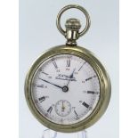 Gents nickel cased open face pocket watch, the white dial signed G.F. Watcher, Edmonton, Alta,