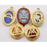 Masonic (5) Cheshire Grand Lodge enamelled gilt base metal collar jewels.