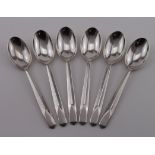 Six silver teaspoons hallmarked F.C. (Frank Cobb & Co. Ltd.) Sheffield, 1945. Weighs 3oz approx.