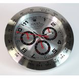 Advertising Wall Clock. Chrome 'Rolex' advertising wall clock, chrome dial reads 'Rolex Oyster