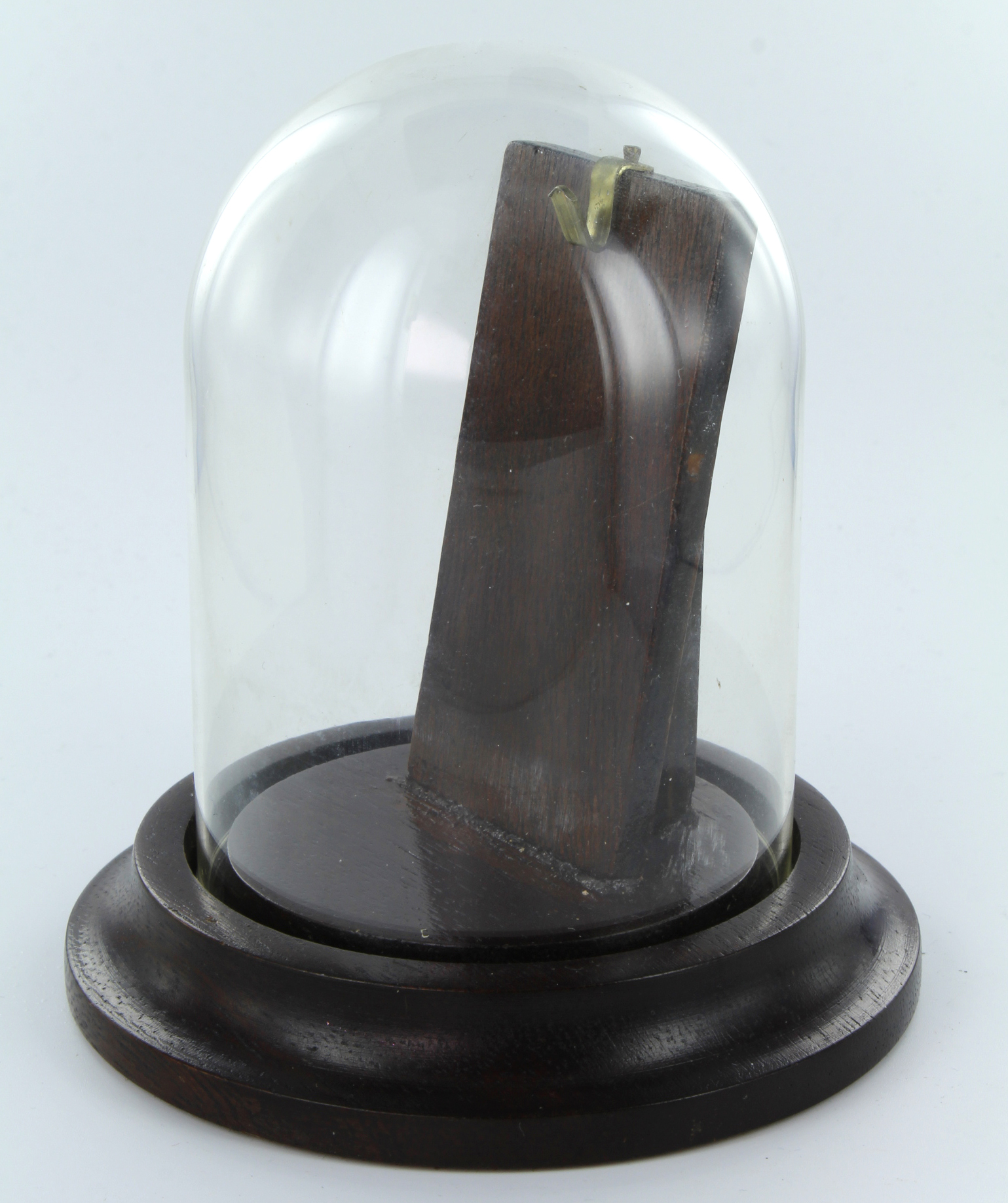 Victorian turned wood pocket watch holder with glass dome, approx 12cm tall