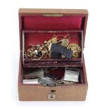 Jewellery box containing a quantity of mixed yellow metal, 9ct, costume jewellery etc.