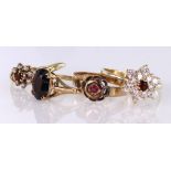 Lot of 9ct Gold Rings set with red stones weight 6.8g (4)