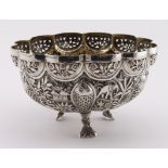 Attractive Indian unmarked silver bowl, probably early 20th century decorated with raised designs