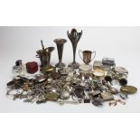 Mixed Silver, white metal & plate, Including jewellery, brooches, chains, trophy, etc. (needs a good
