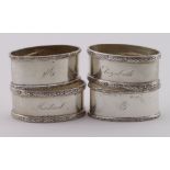 Four Celtic inspired napkin rings, hallmarked WHM, Birm. 1960/61. Weighs 4.25oz approx.