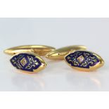 In a fitted Mappin and Webb Case 18ct Gold enamelled Diamond set Cufflinks weight 11.7g