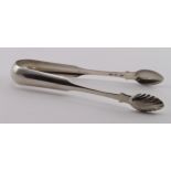 Scottish Provincial, Greenock silver fiddle-pattern sugar tongs with shell bowls c1820, no Maker's