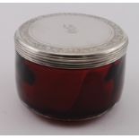 Attractive silver & Cranberry glass jar; silver top hallmarked AD, London 1829; weight of lid 1.75oz