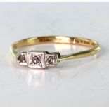 18ct Gold three stone Diamond Ring size K weight 1.2g