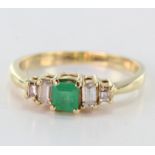 585 stamped Gold Ring set with Emerald and Diamonds size P weight 3.4g