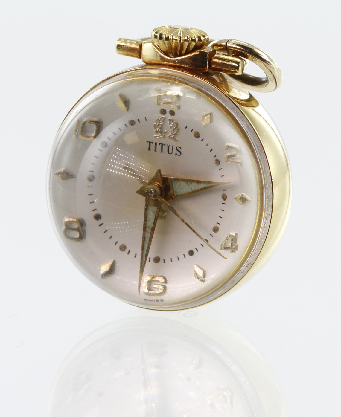 Titus gilt metal ball watch, approx 36mm dia, working when catalogued - Image 2 of 2