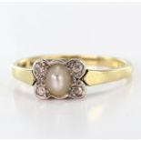 Yellow metal stamped 18ct/Plat set with Pearl and Diamonds size Q weight 3.2g