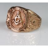 9ct Rose Gold Masonic ring, size 'W', weight 10.4g approx.