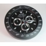 Advertising Wall Clock. Black 'Rolex' advertising wall clock, black dial reads 'Rolex Oyster