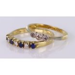 18ct Gold (stamped and h/m) stone set Rings weight 3.8g (2)