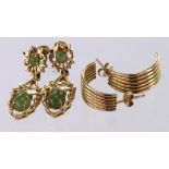 Two sets of 14ct Gold Earrings one set with Jade stones weight 8.9g