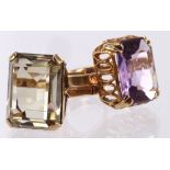 Two 9ct Gold Rings one set with large Citrine (P) and one set with large Amethyst (L) weight 10.3g