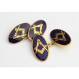 9ct Gold & blue enamel Masonic cufflinks, weight 9.1g approx.