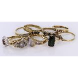 Lot of 9ct Gold stone set Rings weight 19.7g (9)