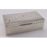 Silver & wood cigarette box engraved on the top 1917 - 1942. Hallmarked W.T.T. & Co., Birm. 1937.