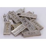 Twelve (12) Silver hallmarked Ingots with pendant mounts. Various sizes, total weight approx 348g