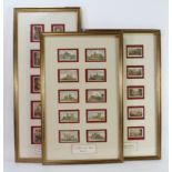 Le Blond-Baxter. Three glazed and framed sets of Needle Box prints, Each containing 10 miniature