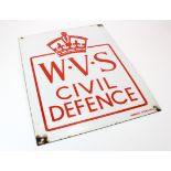 Enamel sign. A W.V.S. (Womens Volunteer Service) Civil Defence red & white enamel sign by Franco