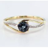 9ct Gold Blue Spinel and Diamond Ring with COA size P weight 1.3g